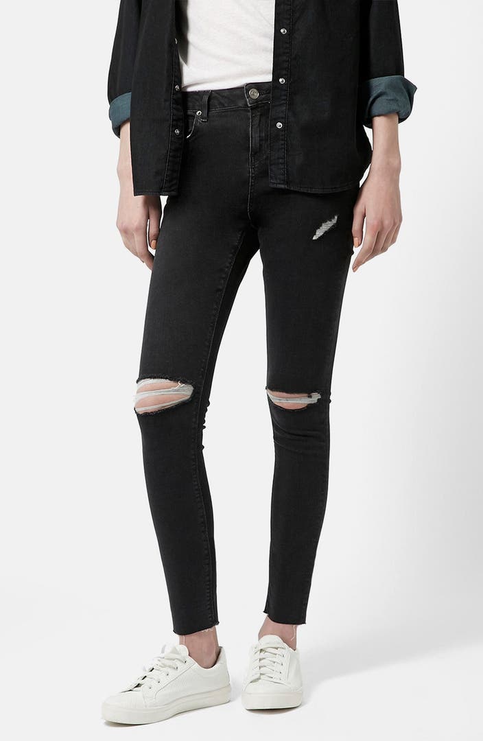 Topshop 'Jamie' Ripped Skinny Jeans (Black) (Petite) | Nordstrom