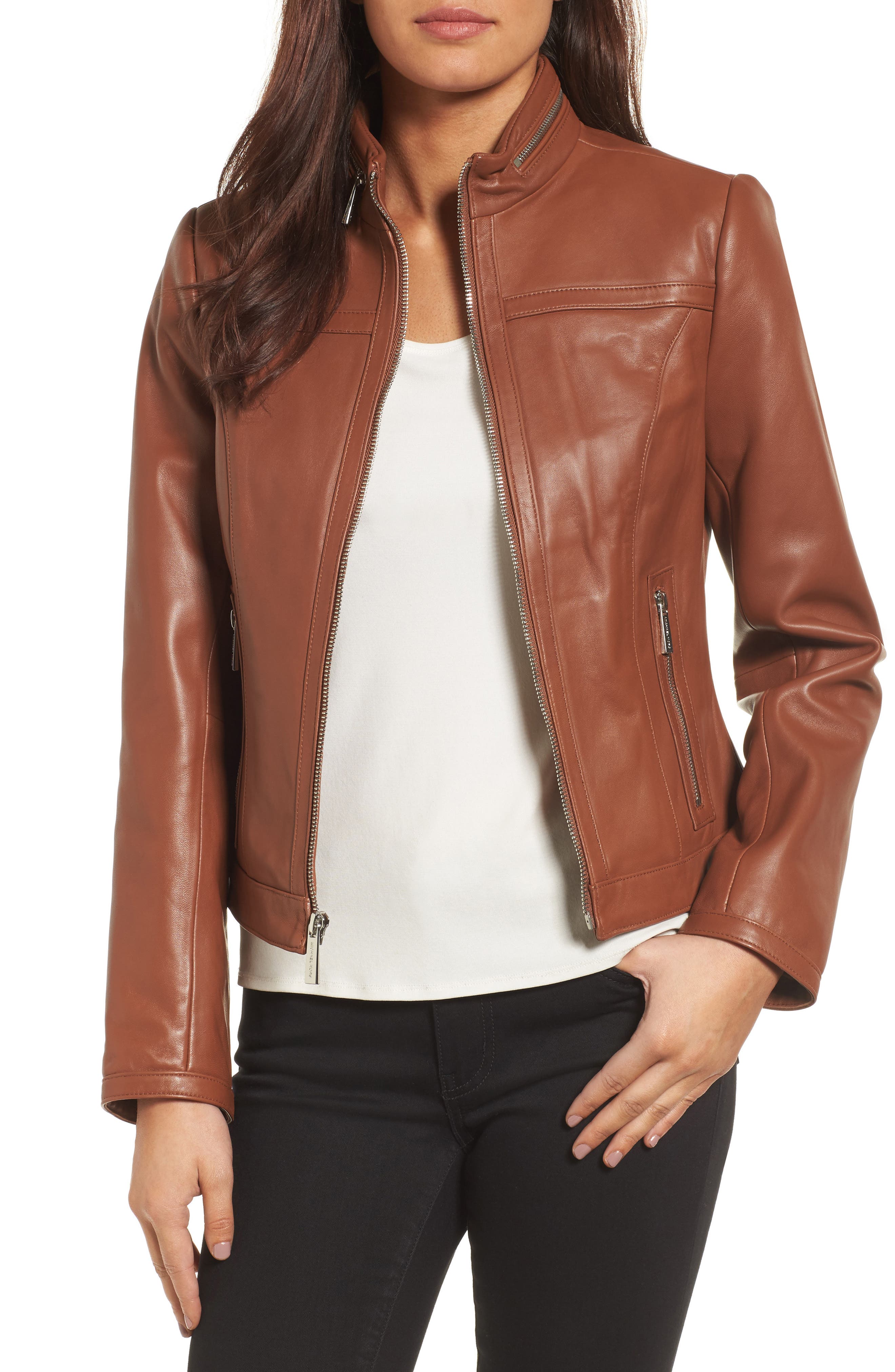 michael kors tan leather jacket