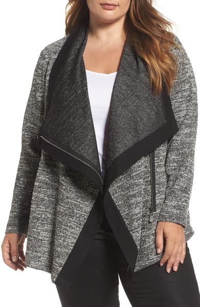 Main Image - Two by Vince Camuto Tweed & Ponte Asymmetrical Jacket (Plus Size)