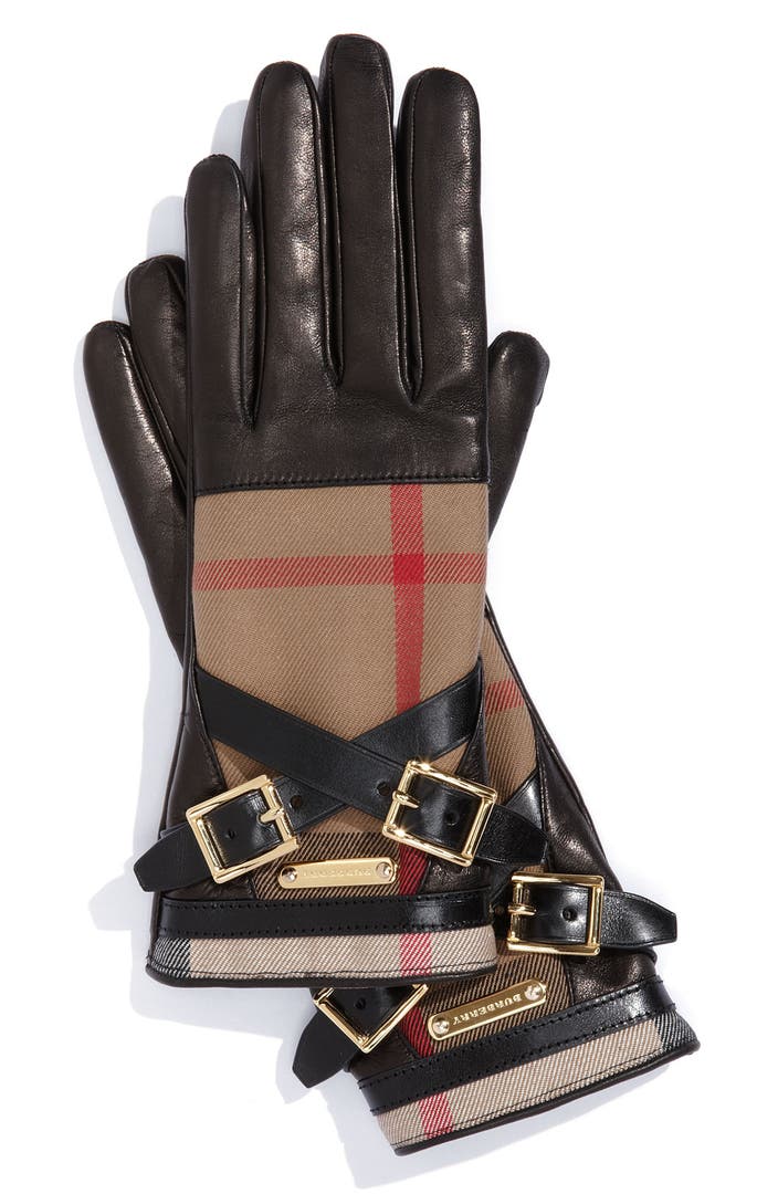 Burberry Check Print Leather Gloves | Nordstrom