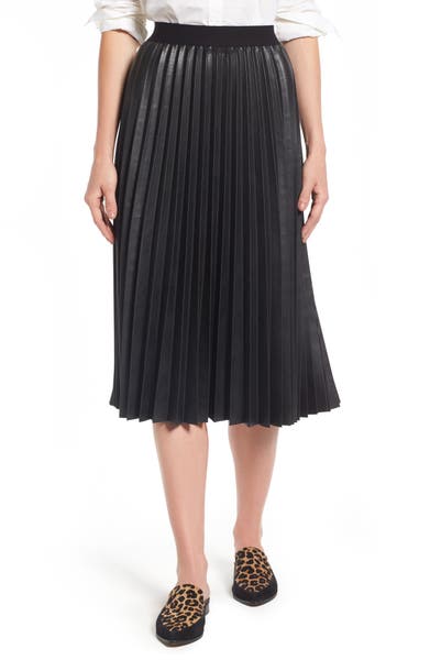 Main Image - Halogen® Pleat Faux Leather Skirt (Regular & Petite)