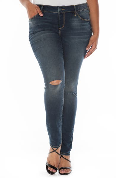 Main Image - SLINK Jeans Ripped Knee Stretch Skinny Jeans (Plus Size)