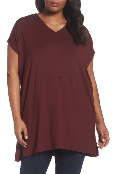 Main Image - Eileen Fisher Jersey V-Neck Tunic (Plus Size)