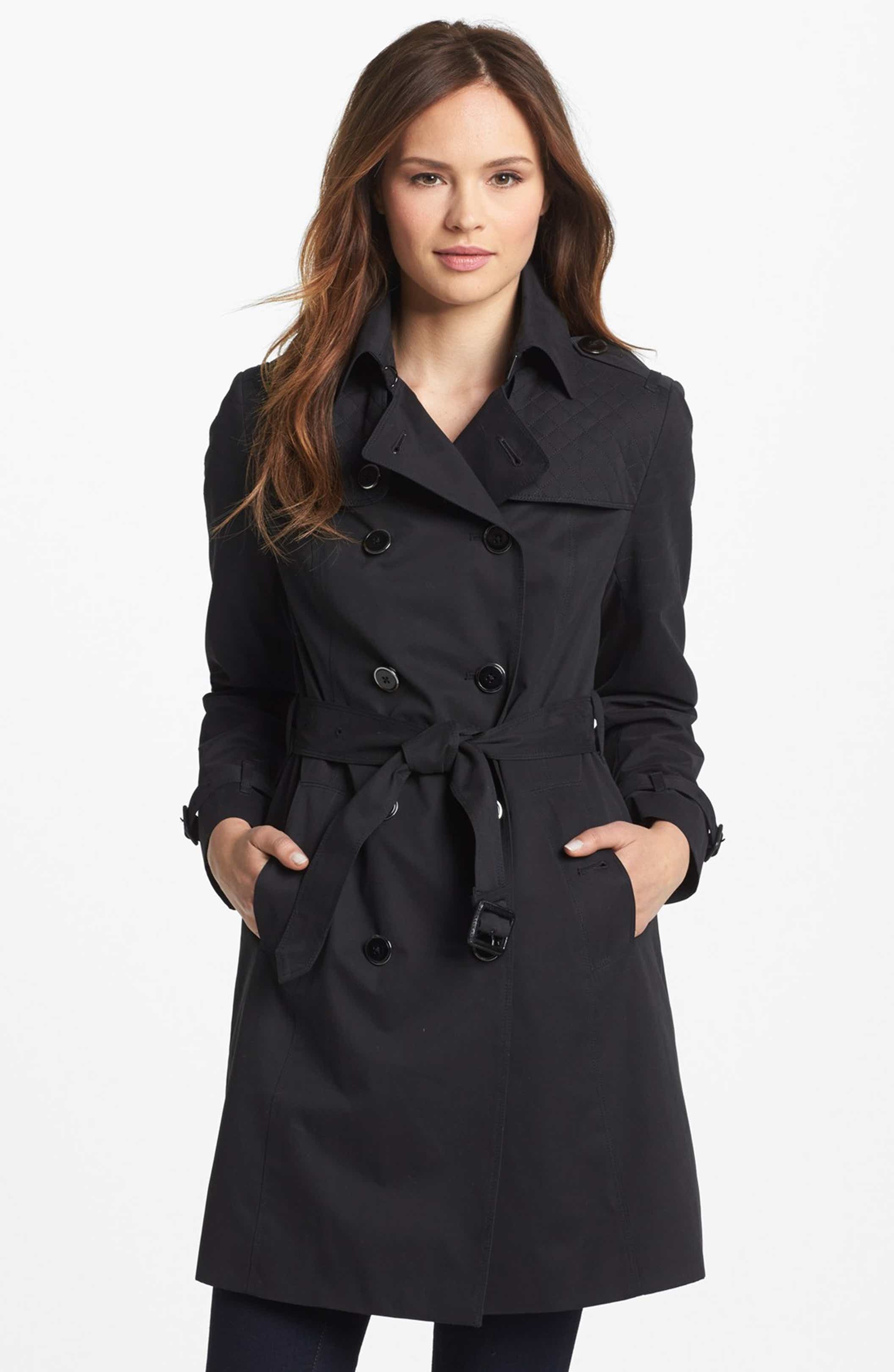 London Fog Quilted Flap Double Breasted Trench Coat (Regular & Petite