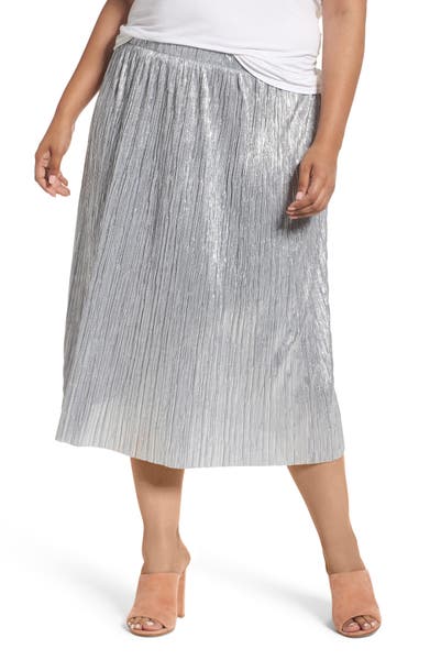 Main Image - Vince Camuto Crushed Foil Pleated Skirt (Plus Size)
