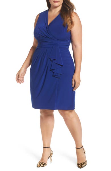 Main Image - Eliza J Side Ruffle Faux Wrap Jersey Dress (Plus Size)