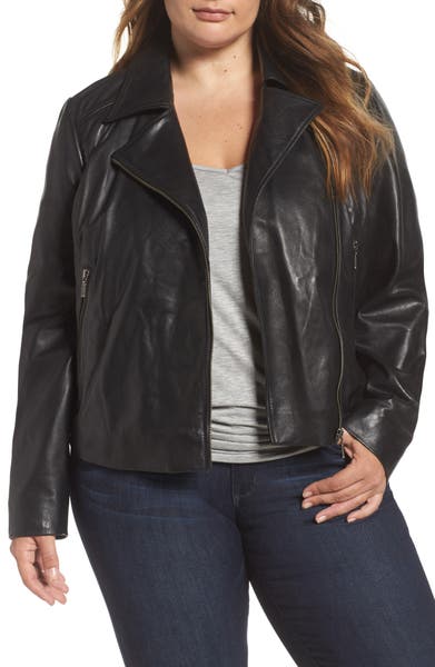 Main Image - Halogen® Leather Moto Jacket (Plus Size)