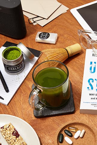 Chalait Matcha Tea, Supplements and other goop products to help you through busy weeks.