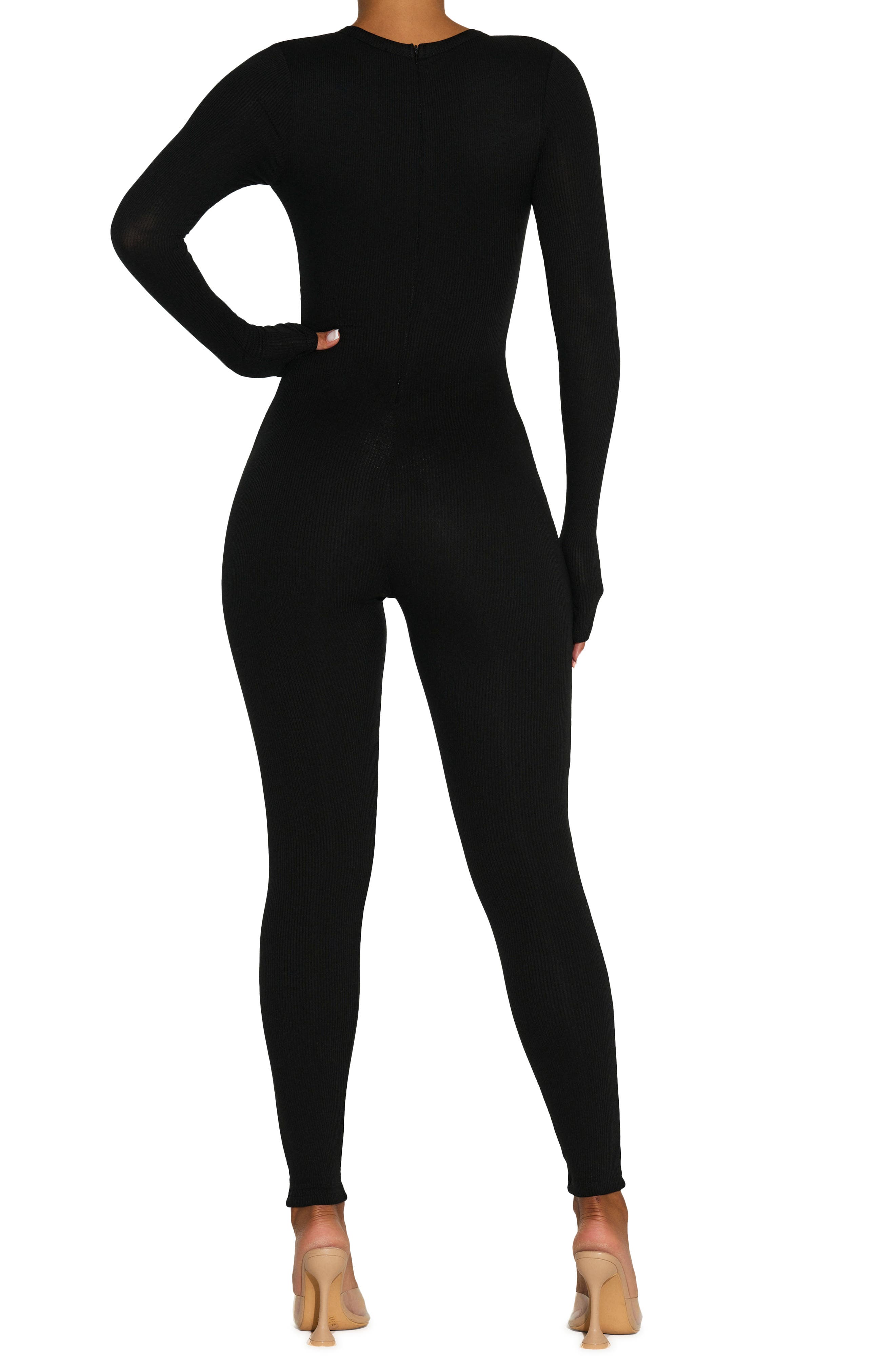 Naked Wardrobe Full Body Micro Rib Jumpsuit In Black Smart Closet