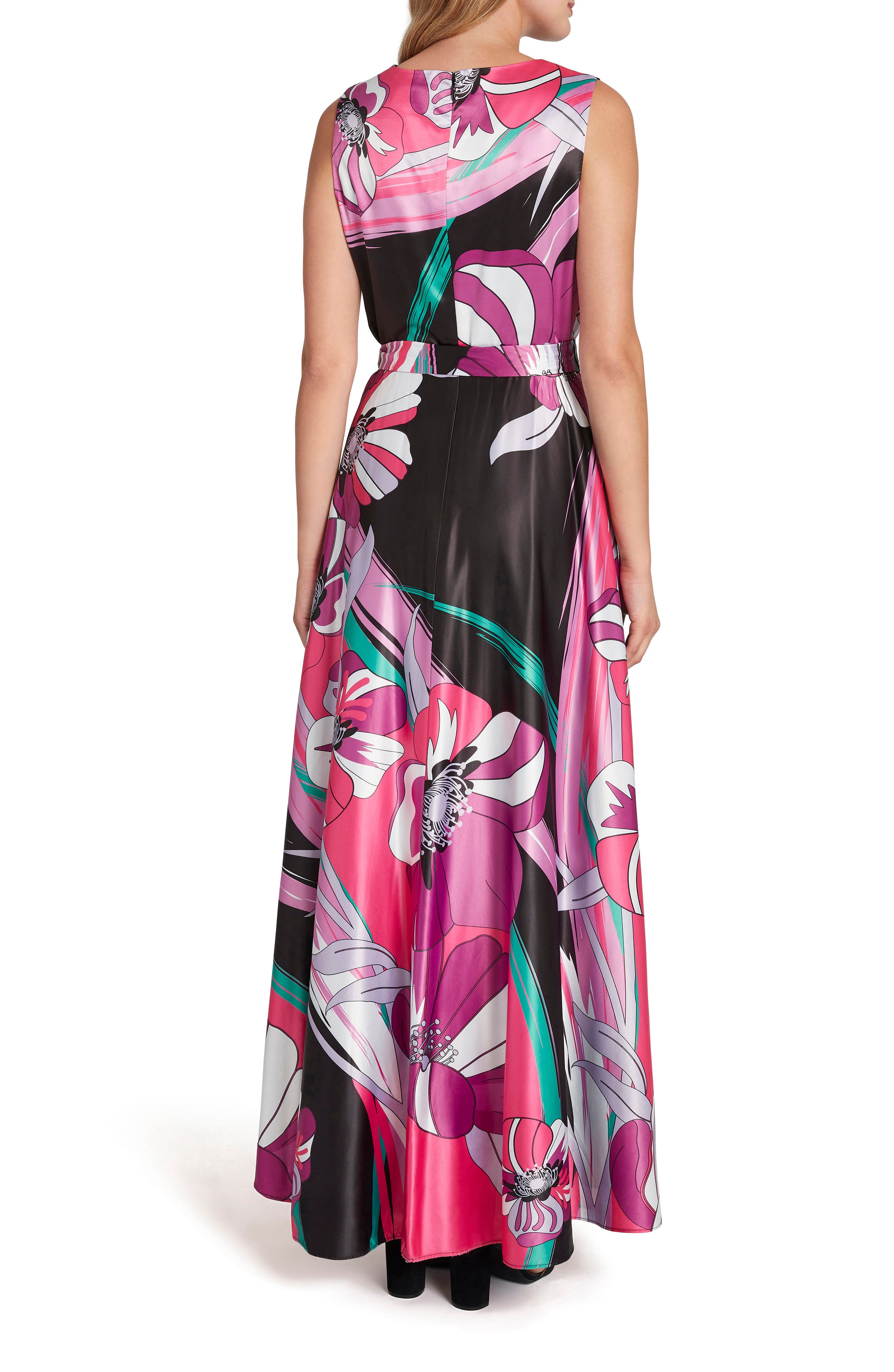 Tahari Floral Sleeveless Satin Maxi Dress Nordstrom Rack