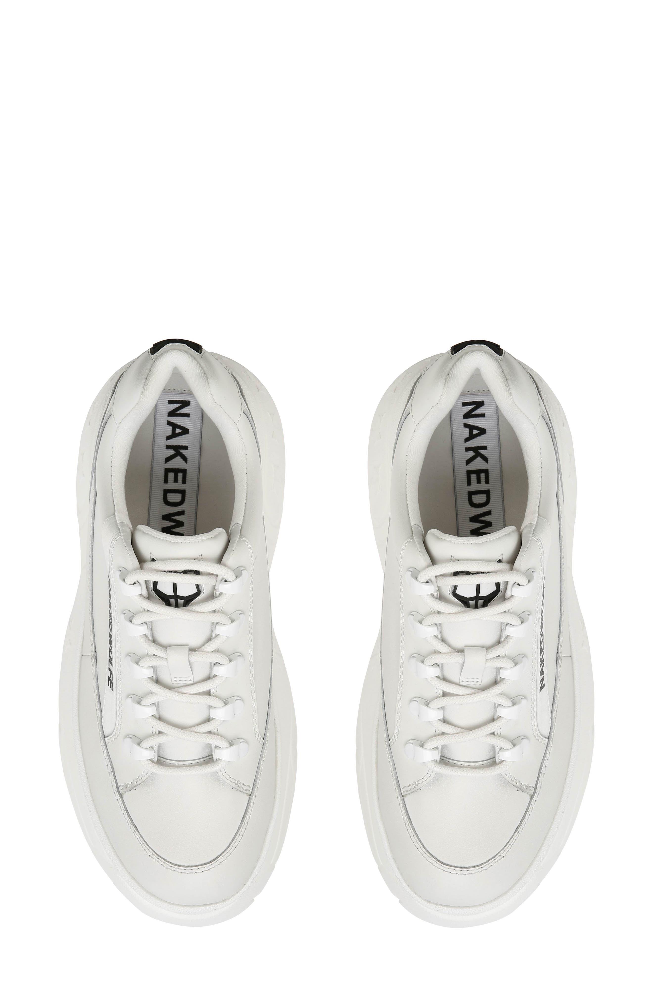 NAKED WOLFE Sprinter Mega Platform Sneaker In White Leather Smart Closet