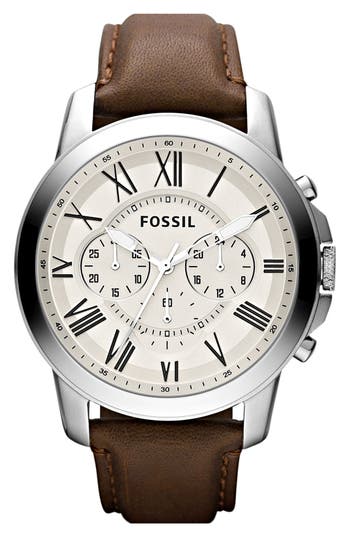 UPC 691464920807 product image for Fossil 'Grant' Round Chronograph Leather Strap Watch, 44mm Brown One Size | upcitemdb.com