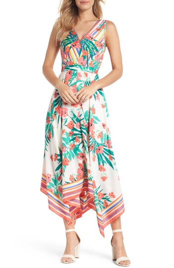 UPC 828659561327 product image for Women's Vince Camuto Print Handkerchief Hem Dress, Size 14 - Ivory | upcitemdb.com