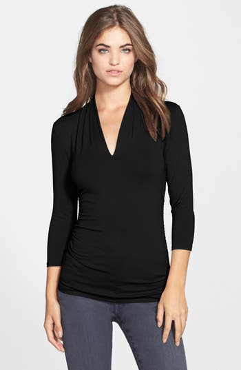 UPC 039378118871 product image for Women's Vince Camuto Shoulder Pleat V-Neck Stretch Knit Top, Size Small - Black | upcitemdb.com