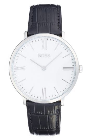 UPC 885997197557 product image for Men's BOSS Leather Strap Watch, 40mm - Black/ White | upcitemdb.com
