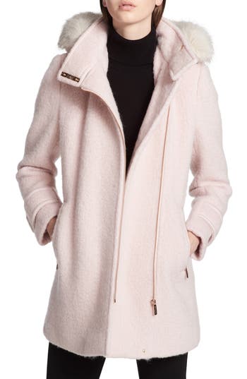 UPC 885719045623 product image for Women's Calvin Klein Hooded Wool Blend Jacket With Faux Fur Trim, Size Large - P | upcitemdb.com