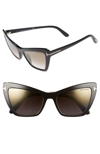 UPC 664689879694 product image for Women's Tom Ford 55Mm Cat Eye Sunglasses - Shiny Black/ Brown Mirror | upcitemdb.com