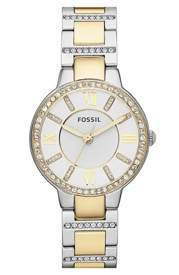 UPC 796483066472 product image for Fossil 'Virginia' Crystal Bezel Bracelet Watch, 34mm Silver / Gold One Size | upcitemdb.com