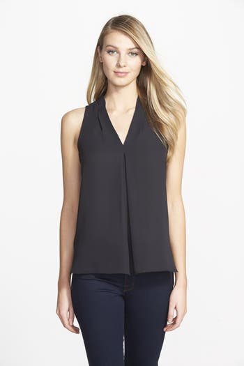 UPC 039378650470 product image for Women's Vince Camuto Pleat Front V-Neck Top Rich Black Large | upcitemdb.com
