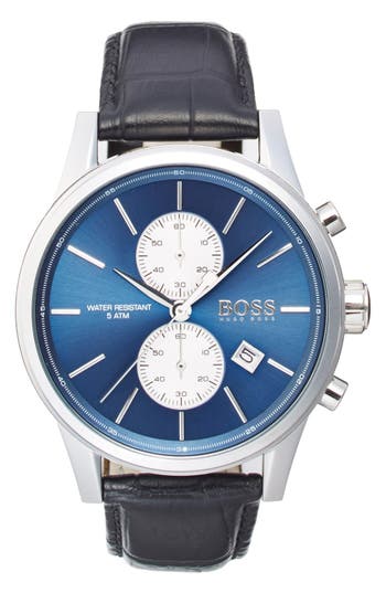 UPC 885997164221 product image for BOSS 'Jet Sport' Chronograph Leather Strap Watch, 41mm - Blue/ Black | upcitemdb.com