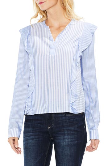 UPC 039377613223 product image for Women's Two By Vince Camuto Mix Stripe Ruffle Top, Size X-Small - Blue | upcitemdb.com