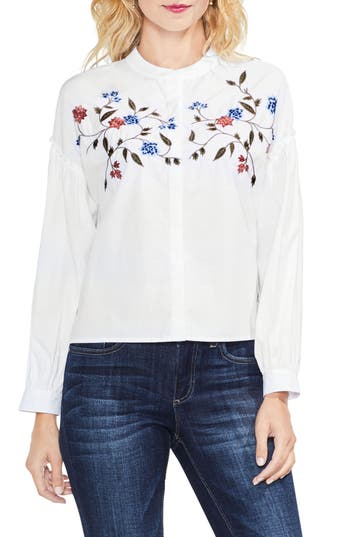 UPC 039377614008 product image for Women's Two By Vince Camuto Embroidered Poplin Blouse, Size X-Small - White | upcitemdb.com