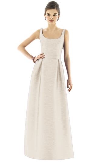Alfred Sung Scoop Neck Dupioni Full Length Dress | Nordstrom