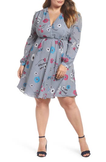 Glamorous Floral Stripe Belted Dress Plus Size