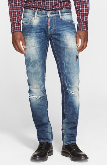 Dsquared2 Slim Fit Ripped and Repaired Jeans (Indigo) | Nordstrom