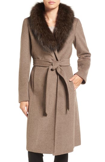 Ellen Tracy Genuine Fox Collar Wool Blend Long Wrap Coat | Nordstrom