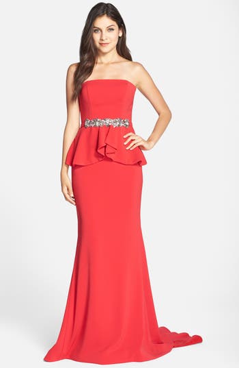 Terani Couture Embellished Peplum Crepe Gown | Nordstrom