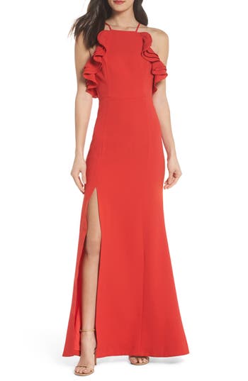 C MEO Collective Ruffle Halter Gown