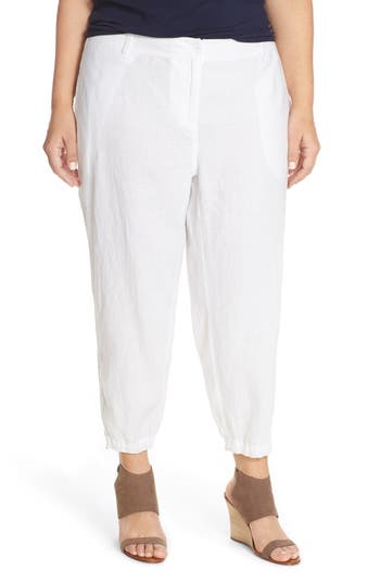 Eileen Fisher Organic Linen Cargo Ankle Pants (Plus Size) | Nordstrom