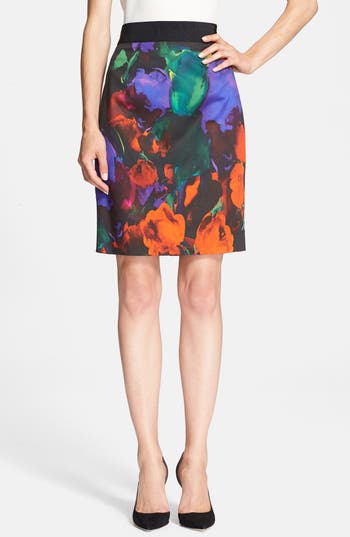 Milly Floral Print Slim Stretch Cotton Skirt | Nordstrom