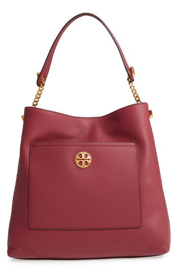 TORY BURCH Chelsea Chain Leather Hobo - Red in Imperial Garnet | ModeSens