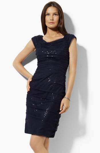 Lauren Ralph Lauren Mesh Overlay Sequin Dress (Regular & Petite