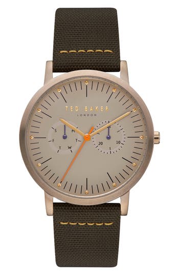 Ted Baker London Brit Multifunction Mixed Media Strap Watch 40mm
