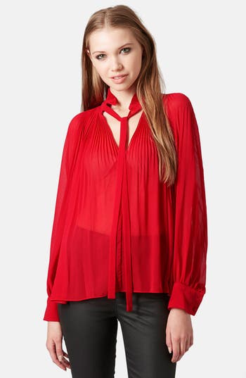 Topshop Pleated Sheer High Neck Blouse | Nordstrom