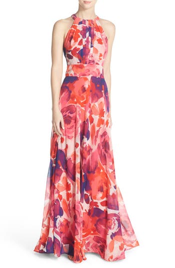 Eliza J Floral Print Halter Maxi Dress (Regular & Petite) | Nordstrom