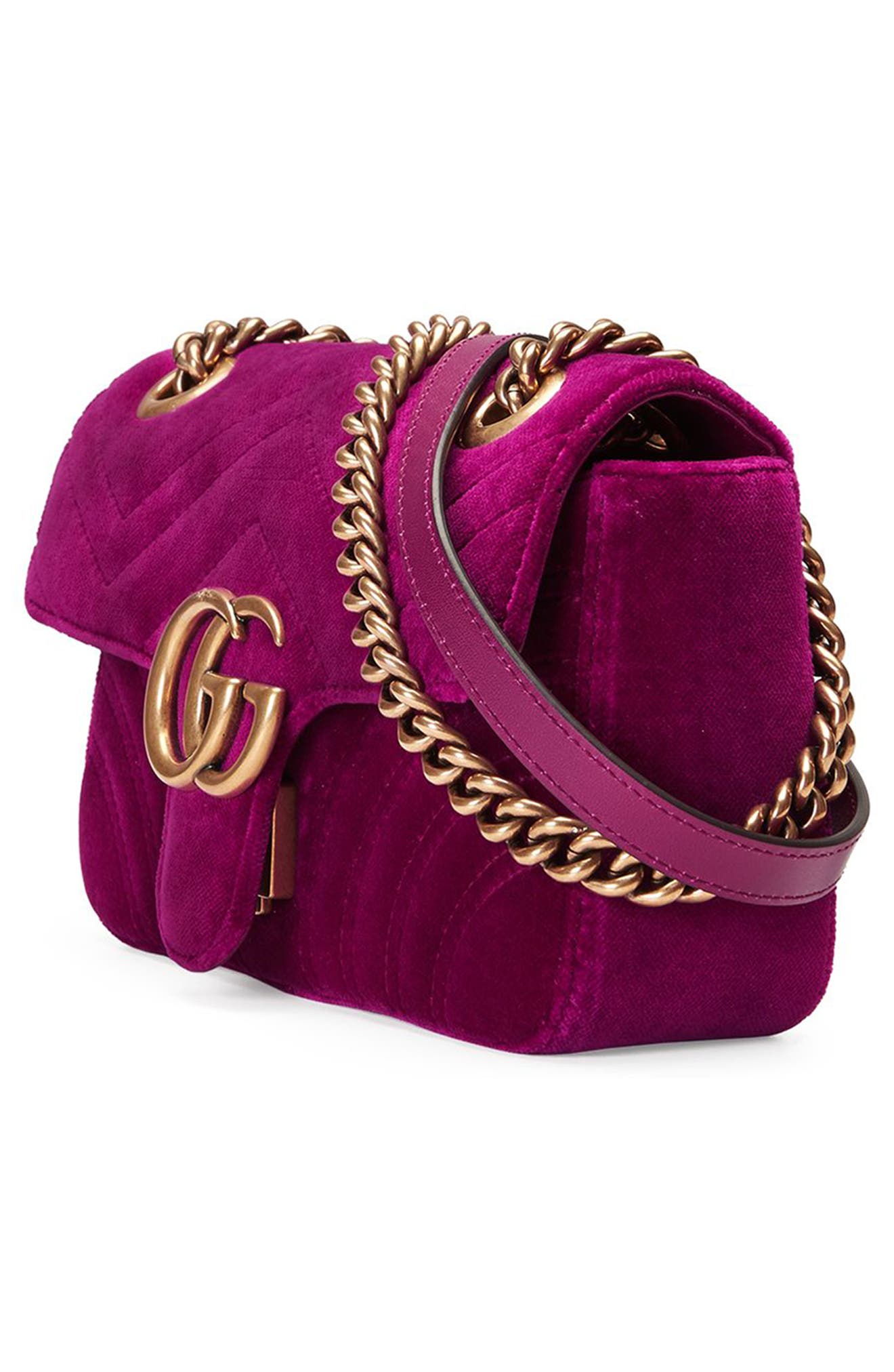 GUCCI GG MARMONT 2.0 SUEDE SHOULDER BAG, FUCHSIA , RED/BROWN | ModeSens