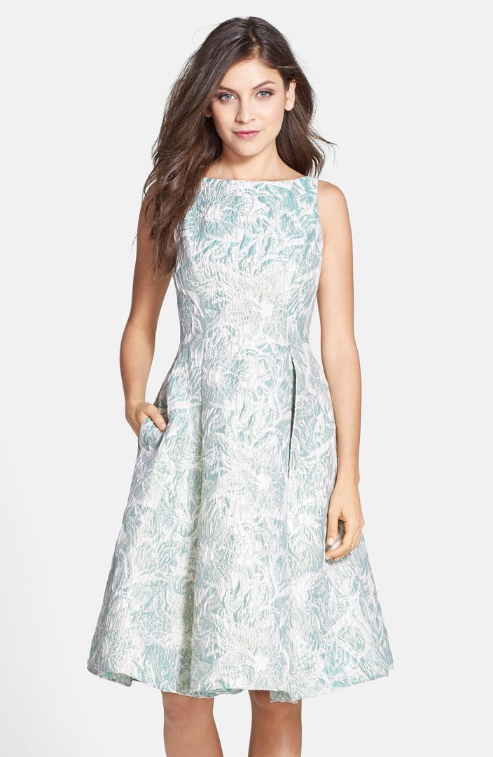 Adrianna Papell Metallic Floral Jacquard Tea Length Fit & Flare Dress ...