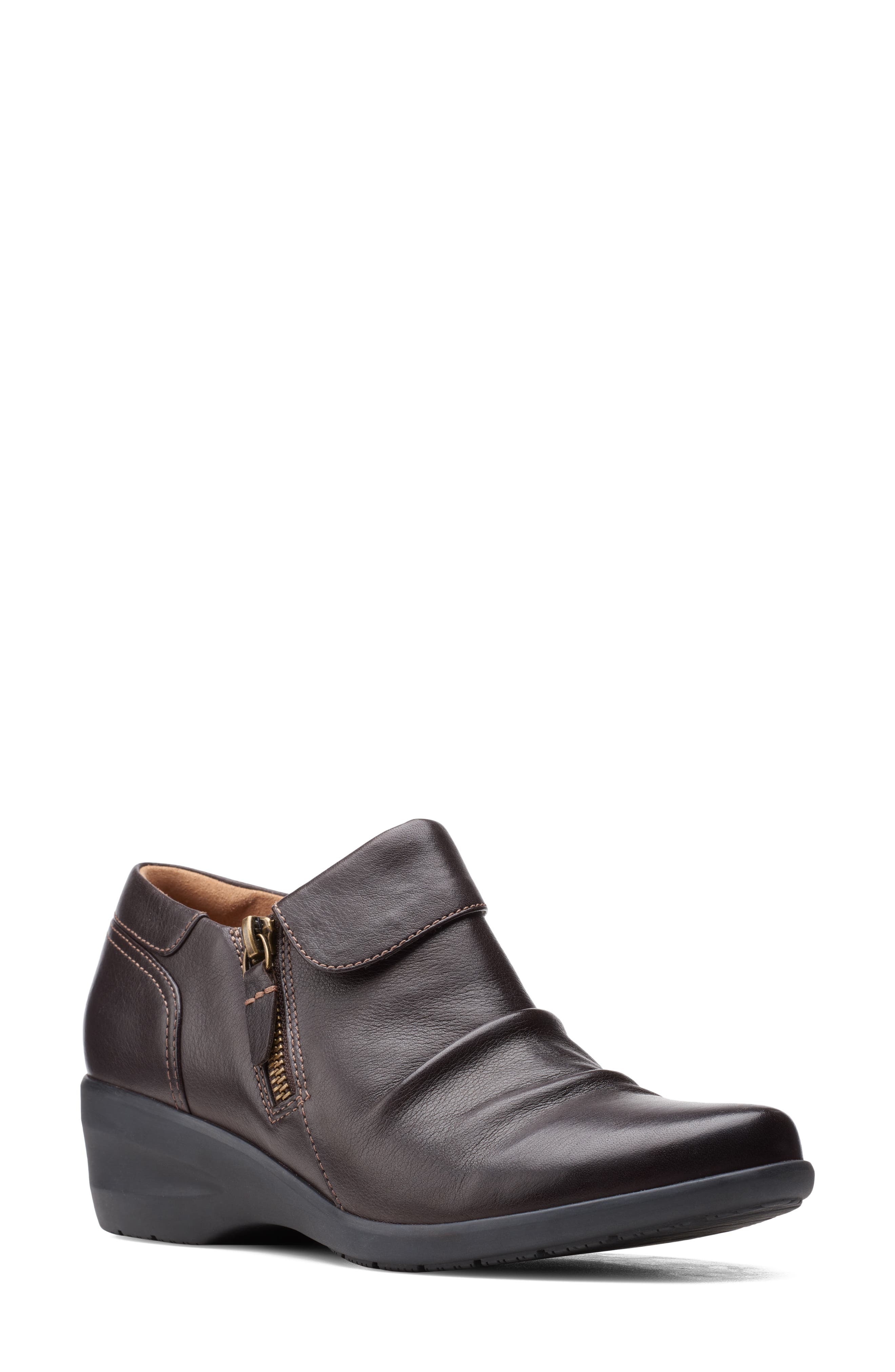 clarks black leather booties