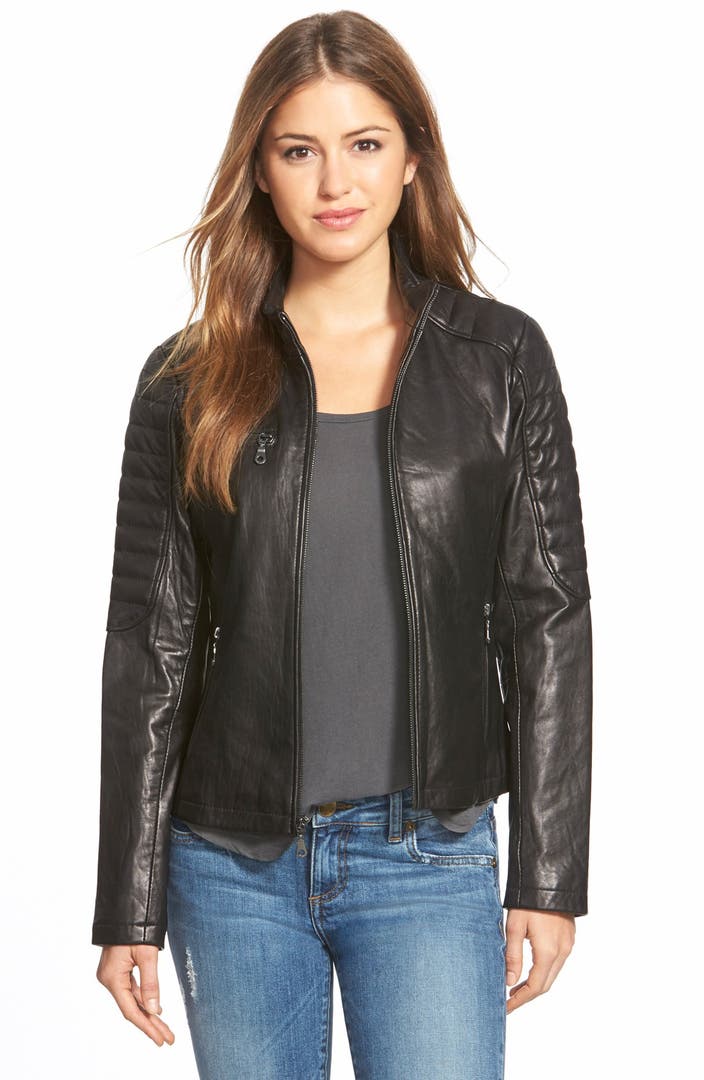 DKNY Lambskin Leather Zip Front Jacket | Nordstrom