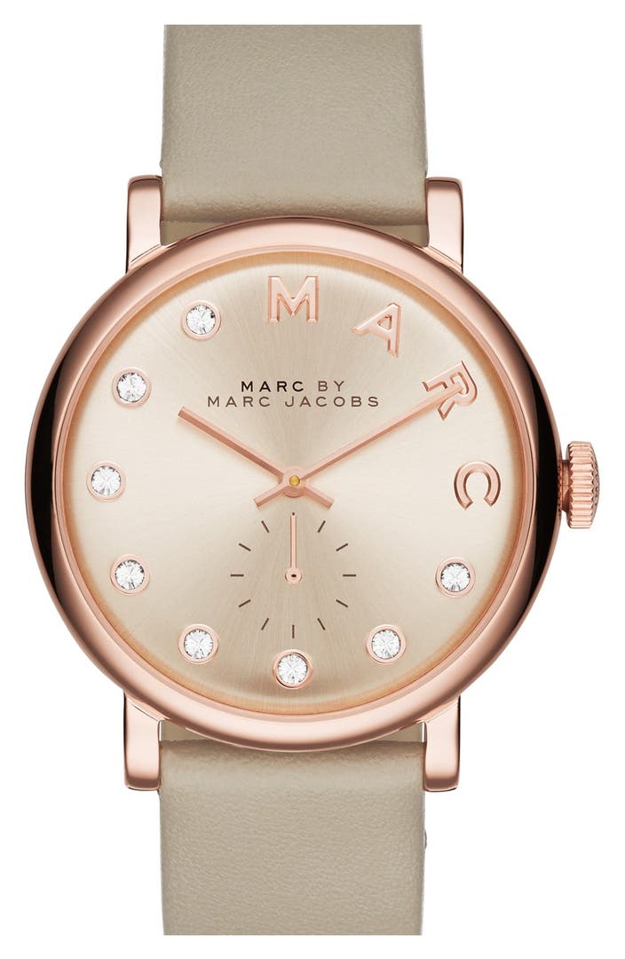 MARC JACOBS 'Baker' Crystal Index Leather Strap Watch, 36mm | Nordstrom
