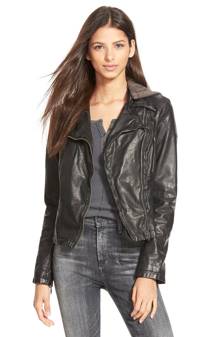 Free People Hooded Faux Leather Moto Jacket Nordstrom