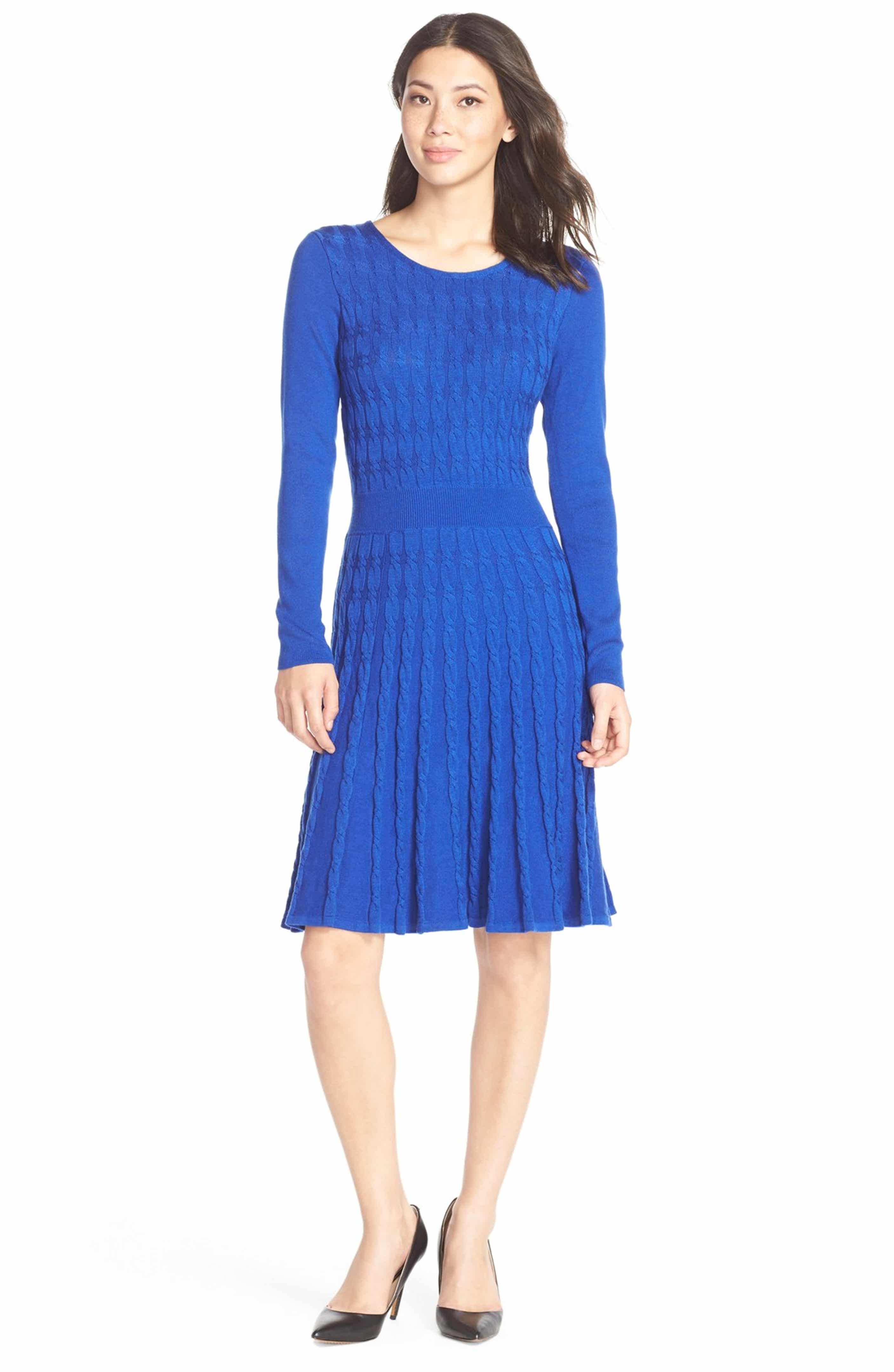 Eliza J Cable Knit Fit & Flare Sweater Dress | Nordstrom