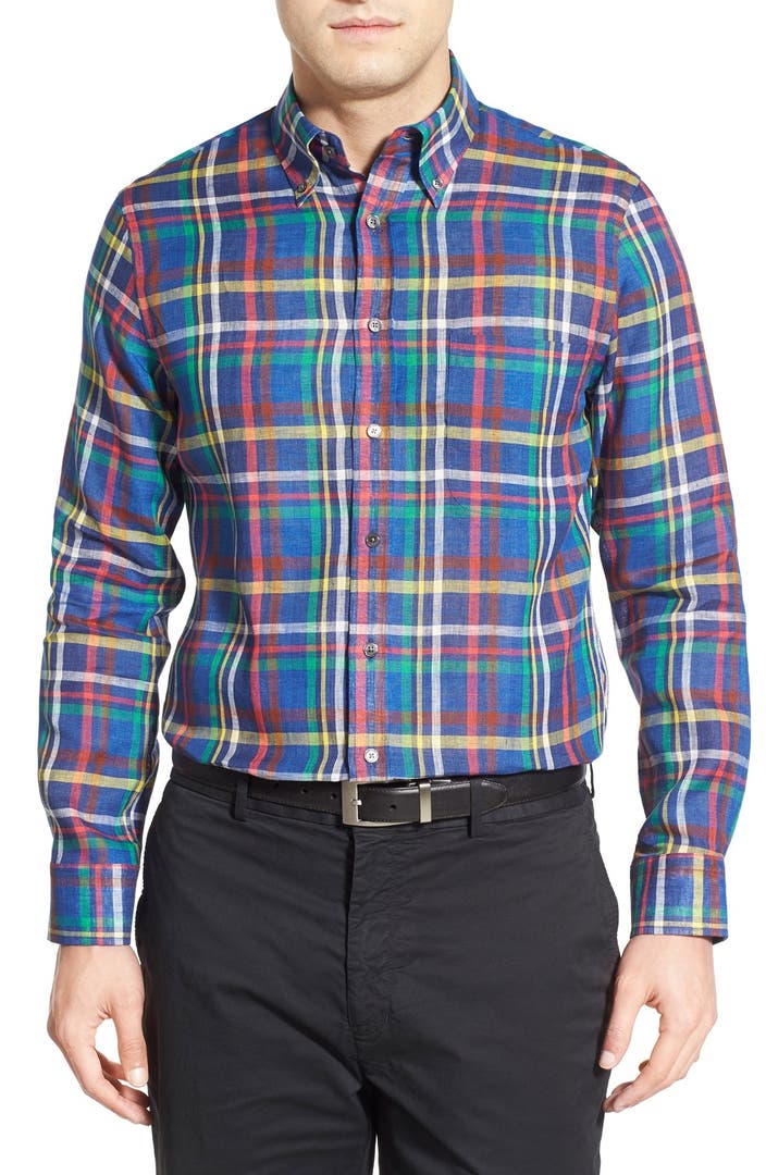Bobby Jones 'Macdonald' Regular Fit Plaid Linen Sport Shirt | Nordstrom
