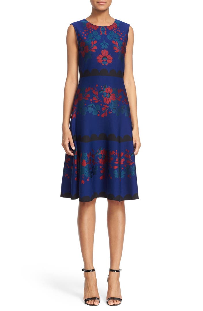St. John Collection 'Ruby Roses' Jacquard Fit & Flare Dress | Nordstrom