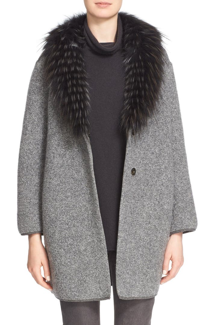 Fabiana Filippi Bouclé Cocoon Coat with Genuine Fox Fur Collar | Nordstrom