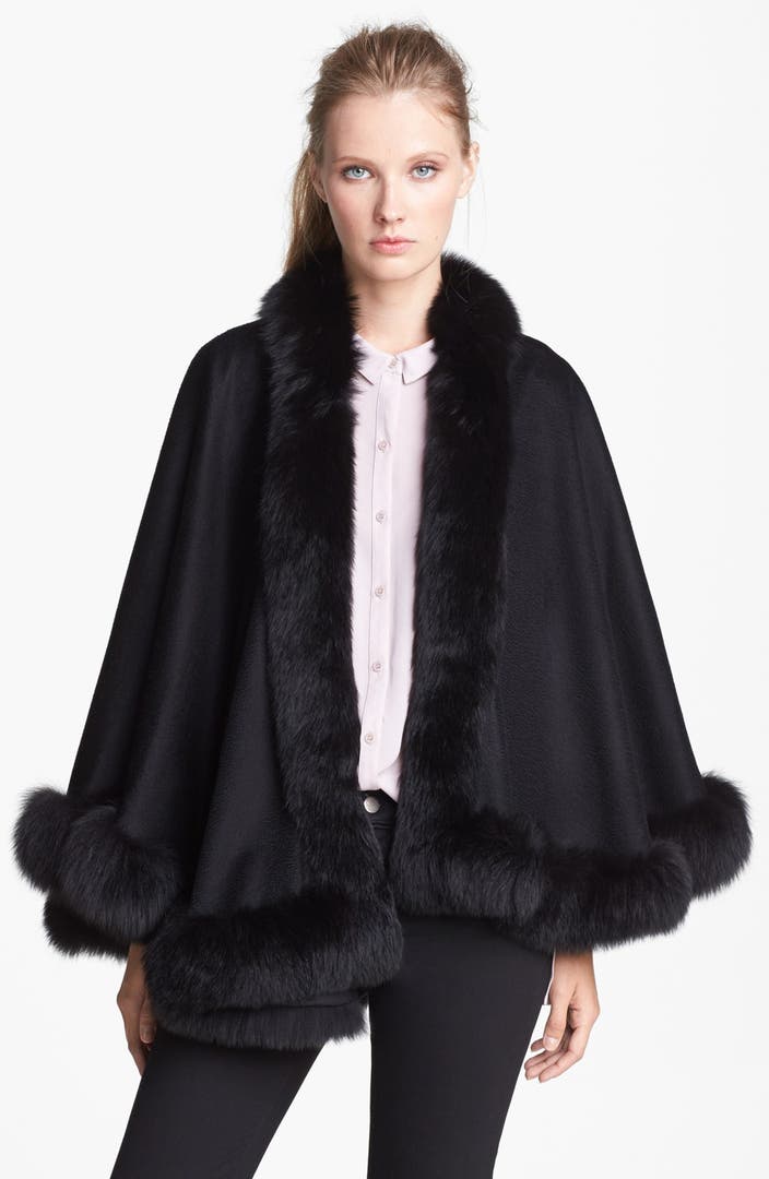 Sofia Cashmere Genuine Fox Fur Trim Short Cashmere Cape | Nordstrom